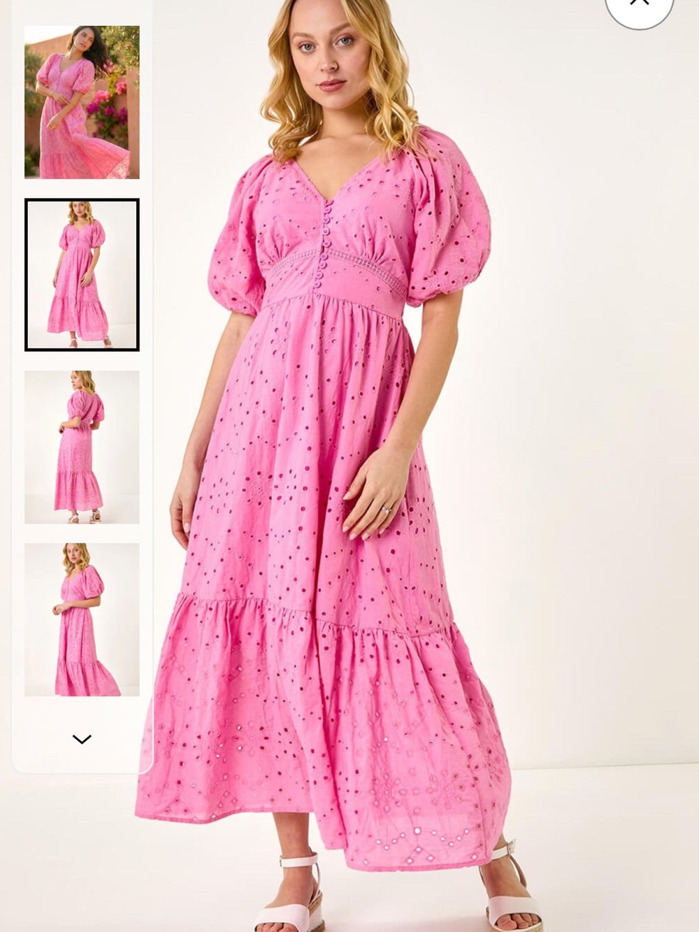 Zara Hot Pink Eyelet V-Neck Maxi Dress